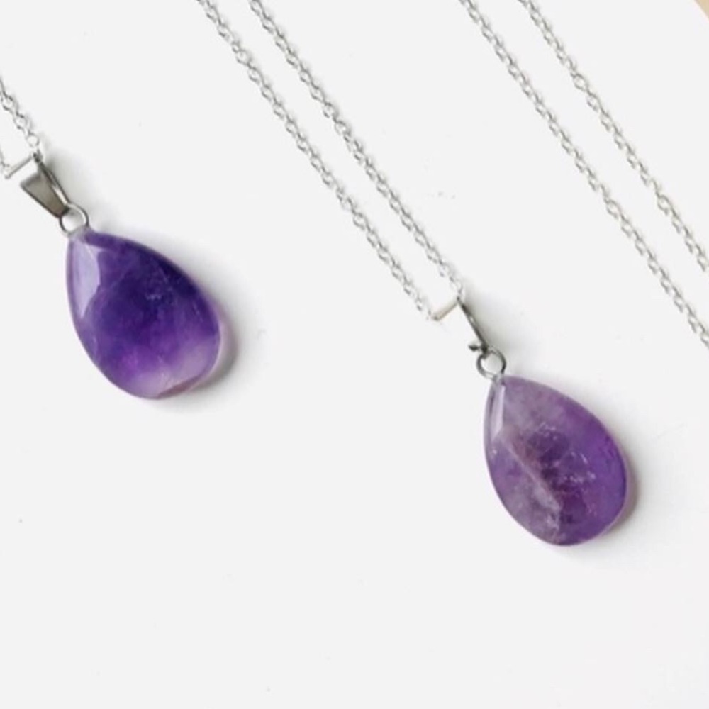 Purple Amethyst Pendant on Silver chain necklace